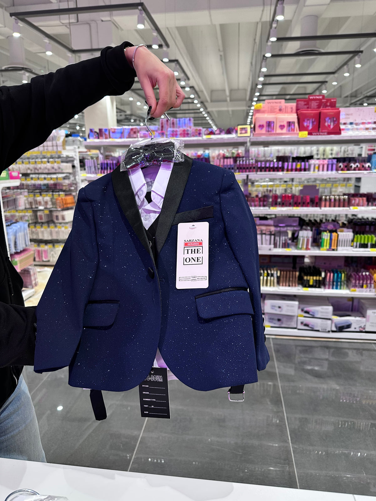 Completo Elegante Bambino Blu Notte Brillante 5 Pezzi Abito Cerimonia Matrimonio 1-14Anni Blue notte Poliestere 80%, Cotone 20%