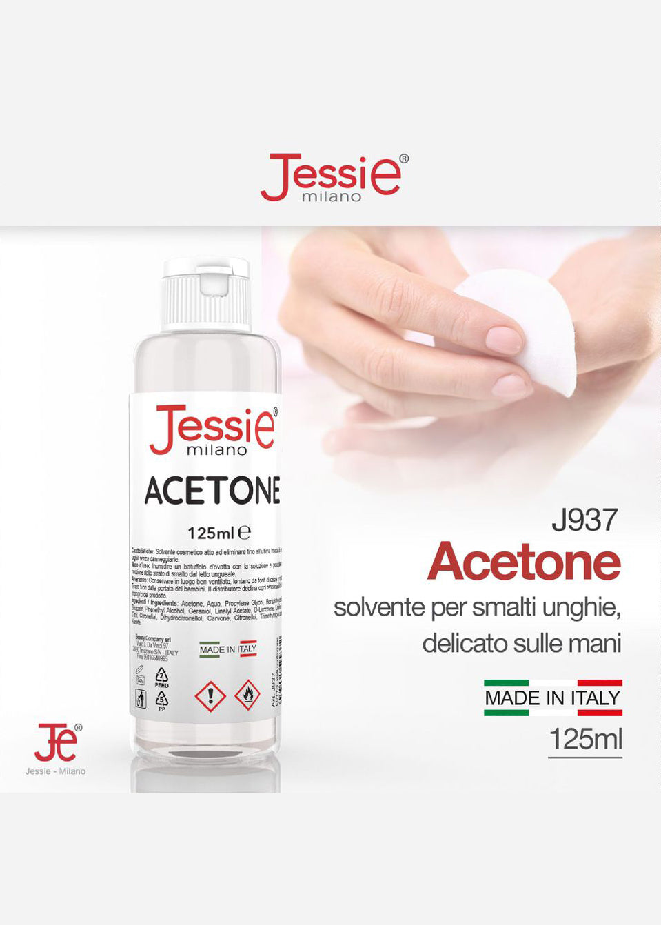 Solvente cosmetico per smalti unghie, delicato sulle mani