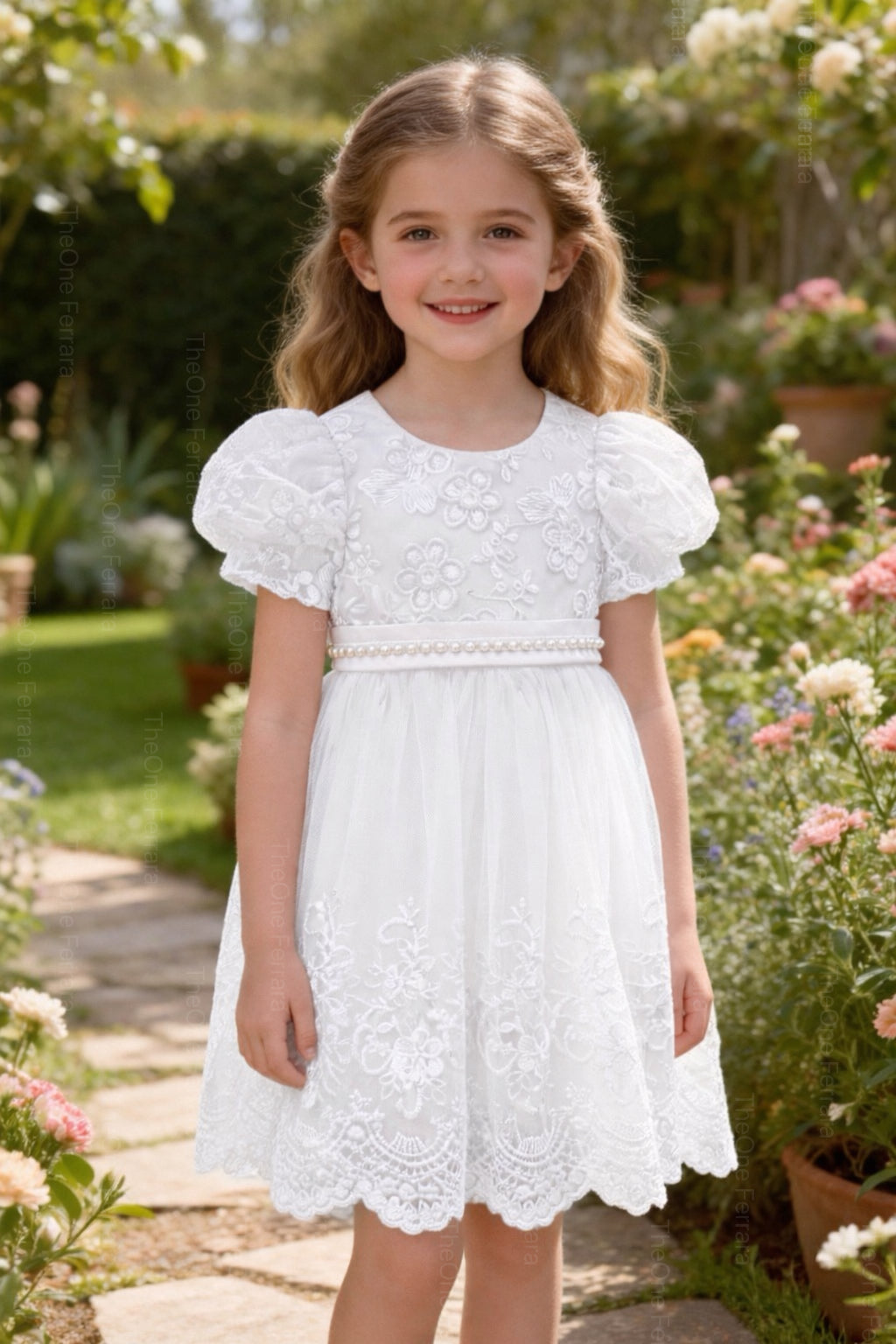 Abito da Damigella | Vestito Principessa in Pizzo Bianco | Elegante Abito da Cerimonia per Bambina 815