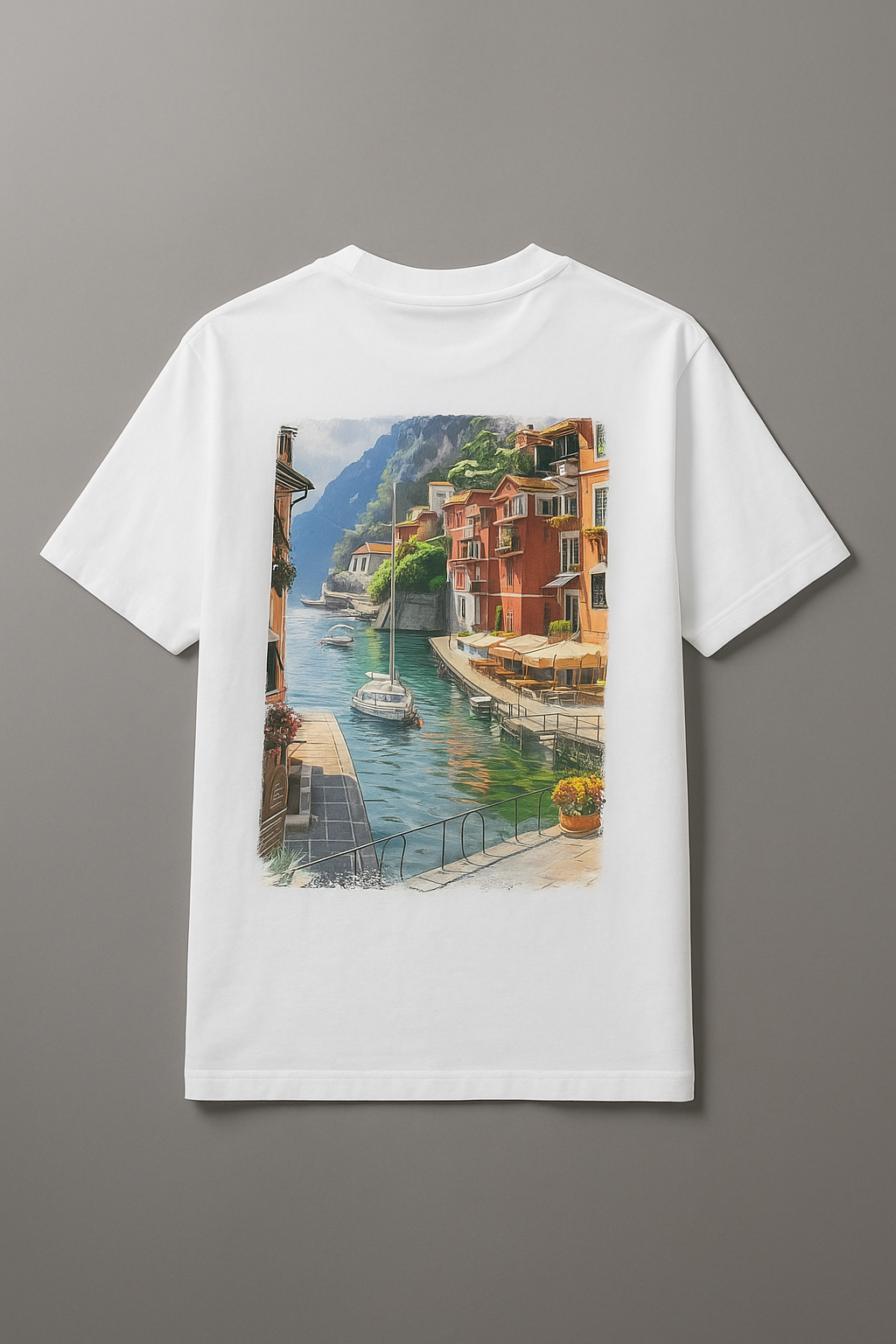 Maglietta Uomo Lago di Como | T-shirt Paesaggio Italiano 2025 White 100%cotton