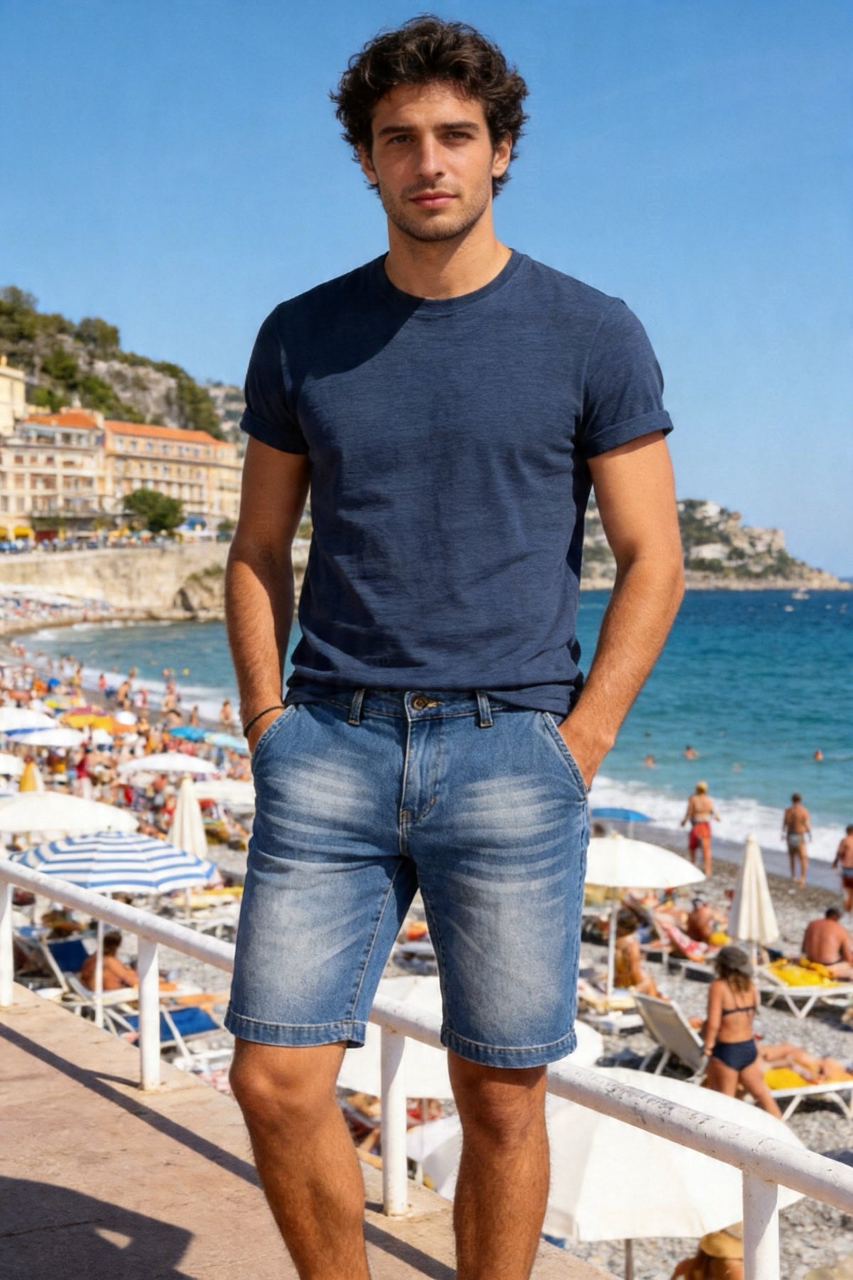 Bermuda Uomo Jeans Denim Cotone Elasticizzato Estivo 1611 Denim Blue