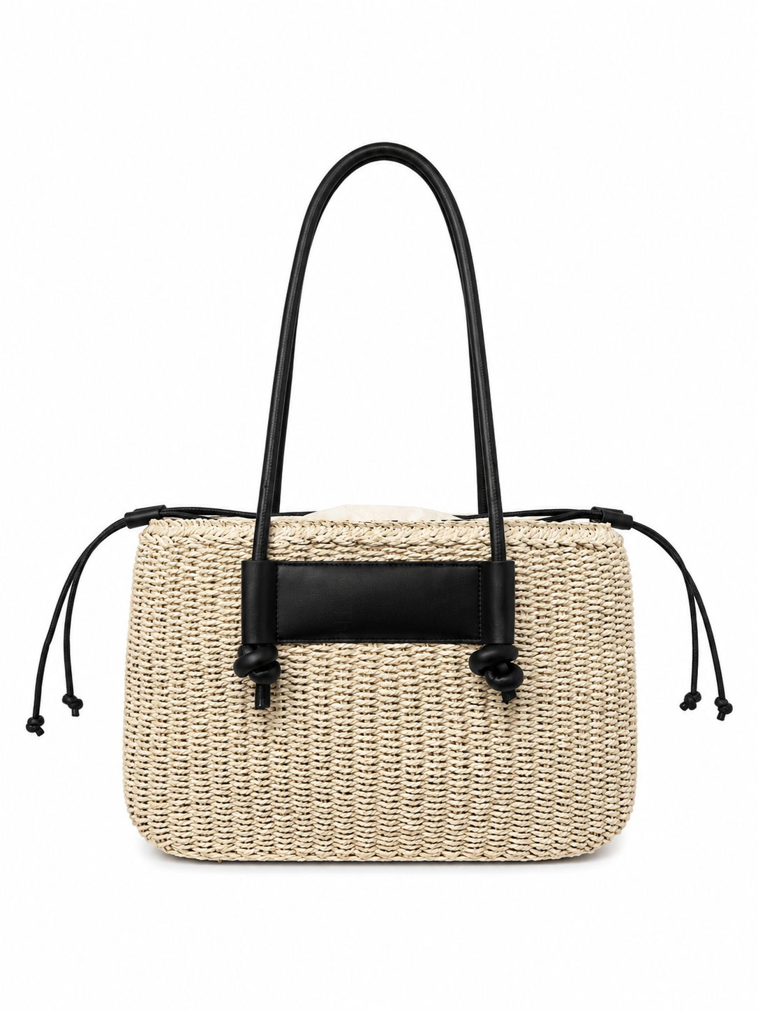 Borsa Donna Intrecciata con Manici in PU | Shopper Estiva Elegante 2026 Nero L × A × P: 41 × 23 × 6 cm