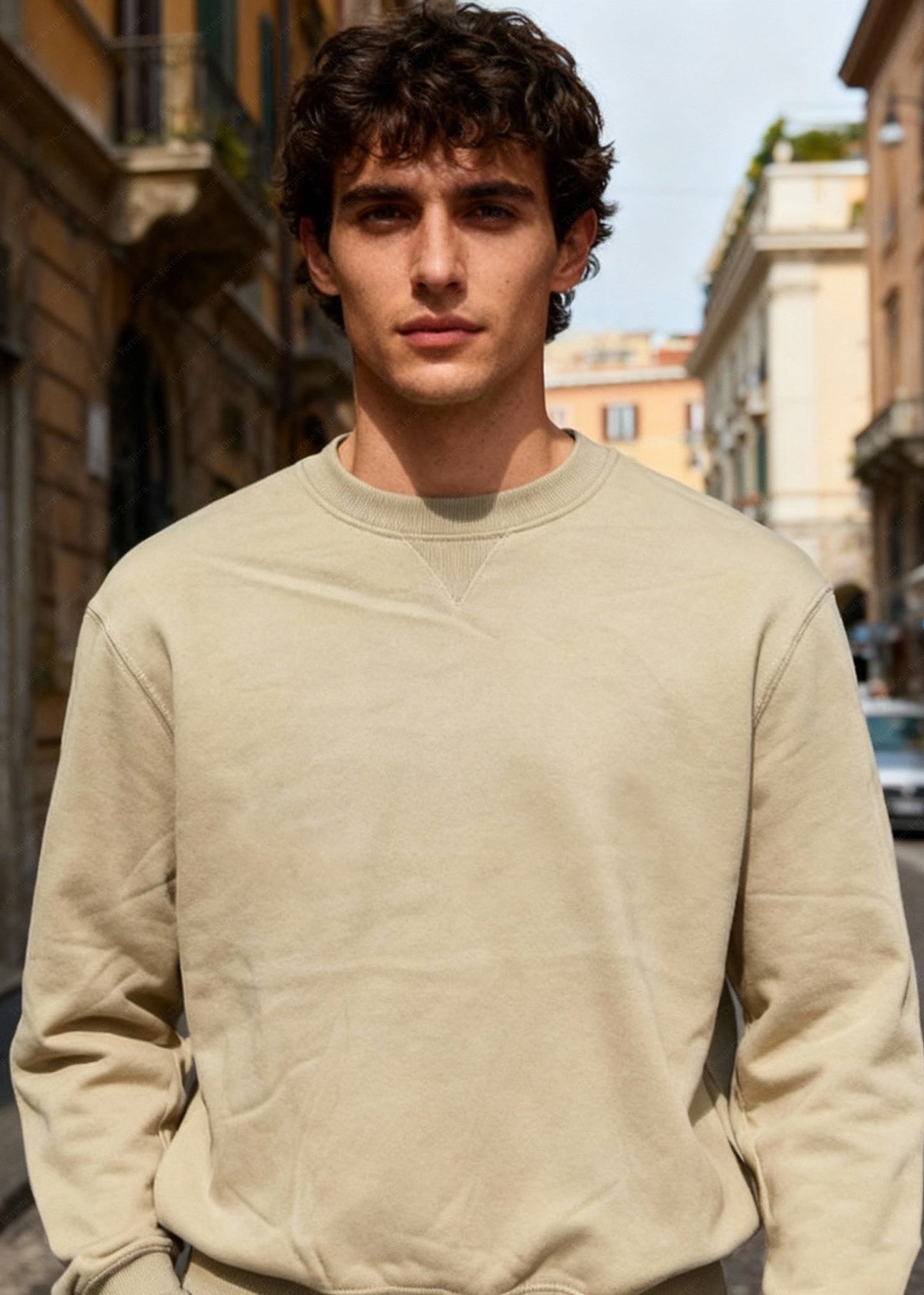 Felpa Unisex Girocollo Foderata in Pile - Pullover Caldo Classico oliva