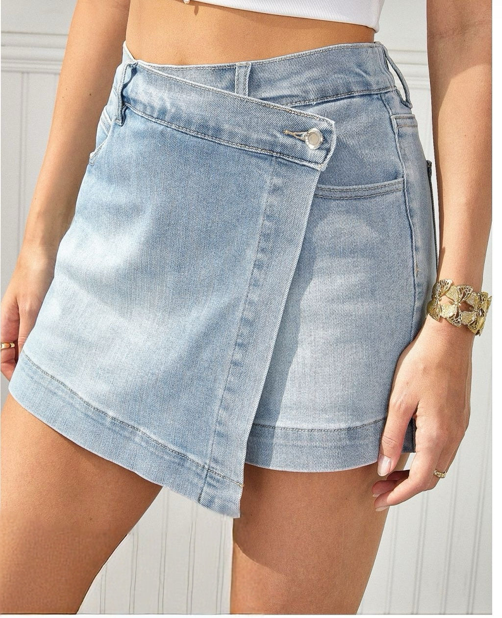 Gonna Pantaloncino Donna – Denim Vita Alta Design Incrociato 5076 Denim Blue