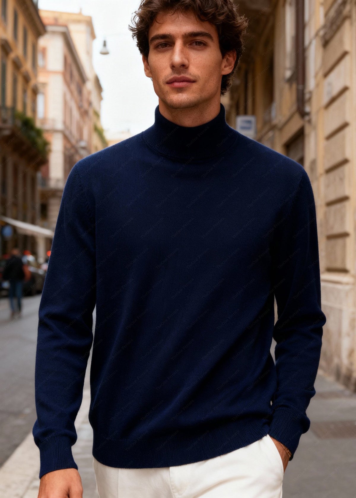 Maglione Uomo Collo Alto - Dolcevita Merino Autunno Inverno ct-008 Blue notte