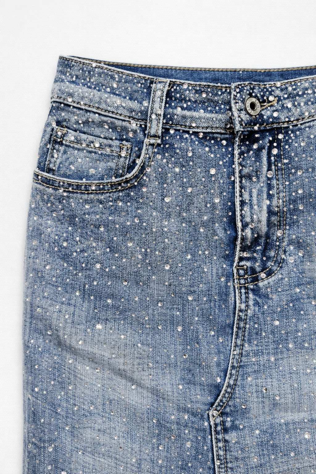 Gonna Jeans Donna Midi – Denim con Strass Vita Alta Elegante 6226