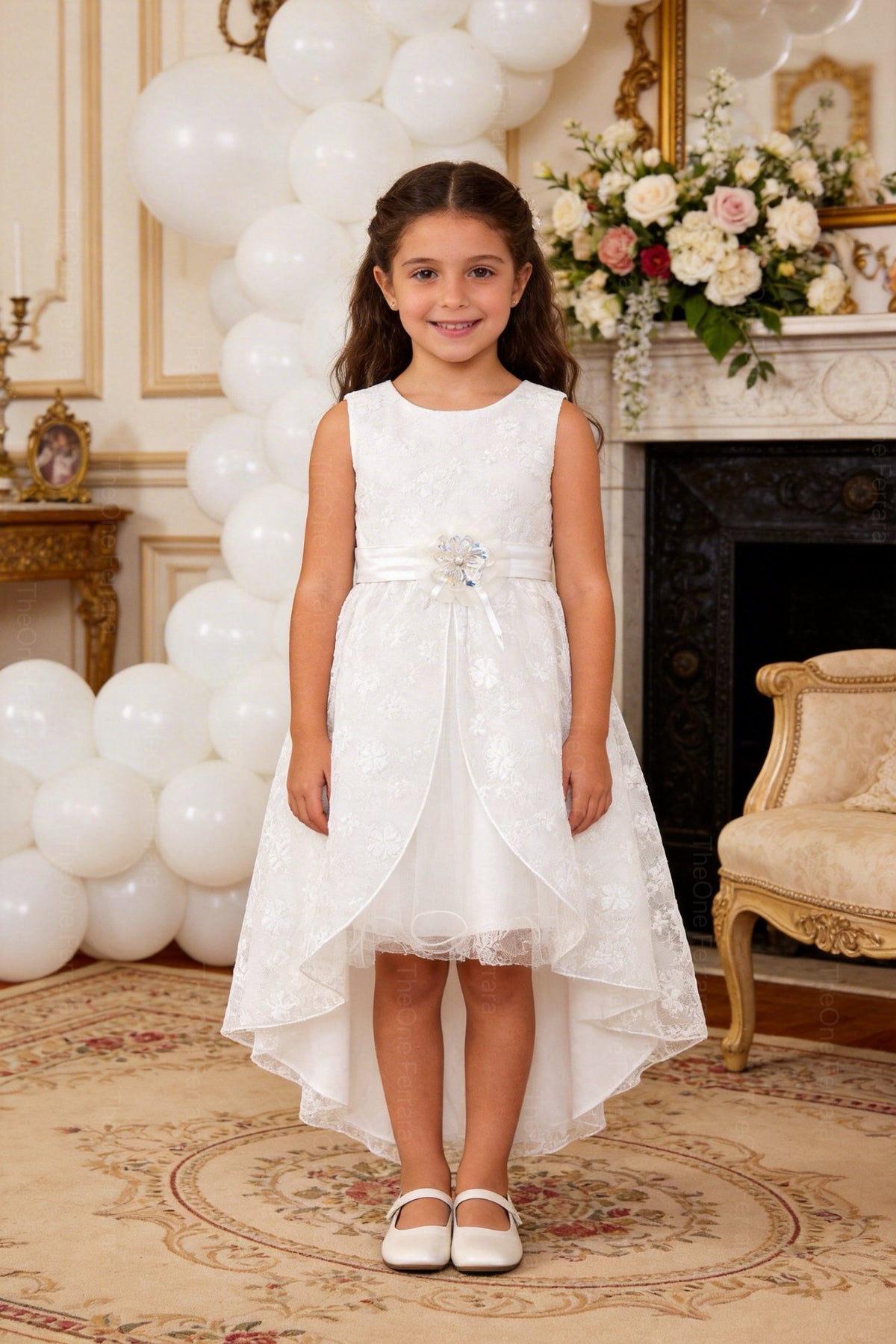Abito Prima Comunione 2026 Bambina 4-12 Anni – Vestito Bianco Elegante in Pizzo per Cerimonia Primavera Estate 22023