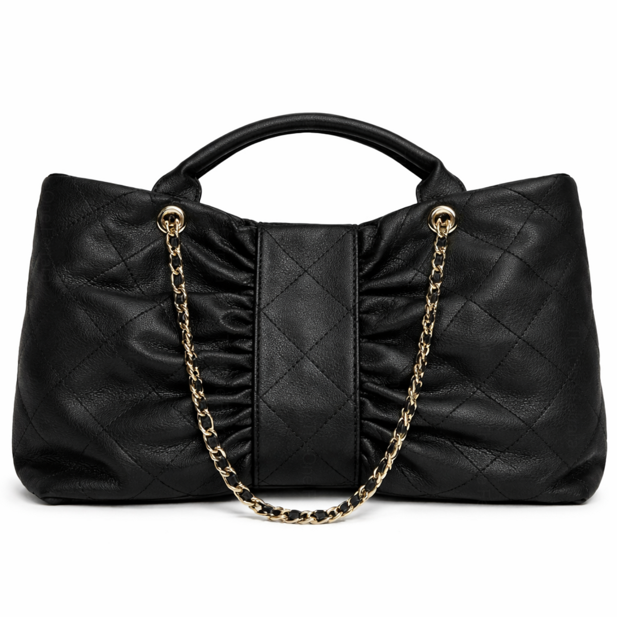 Borsa Donna Trapuntata Grande con Catena Oro – Shopper Elegante 41cm | Tote Spaziosa da Lavoro e Tempo Libero Nero 41 x 26 x 11 cm