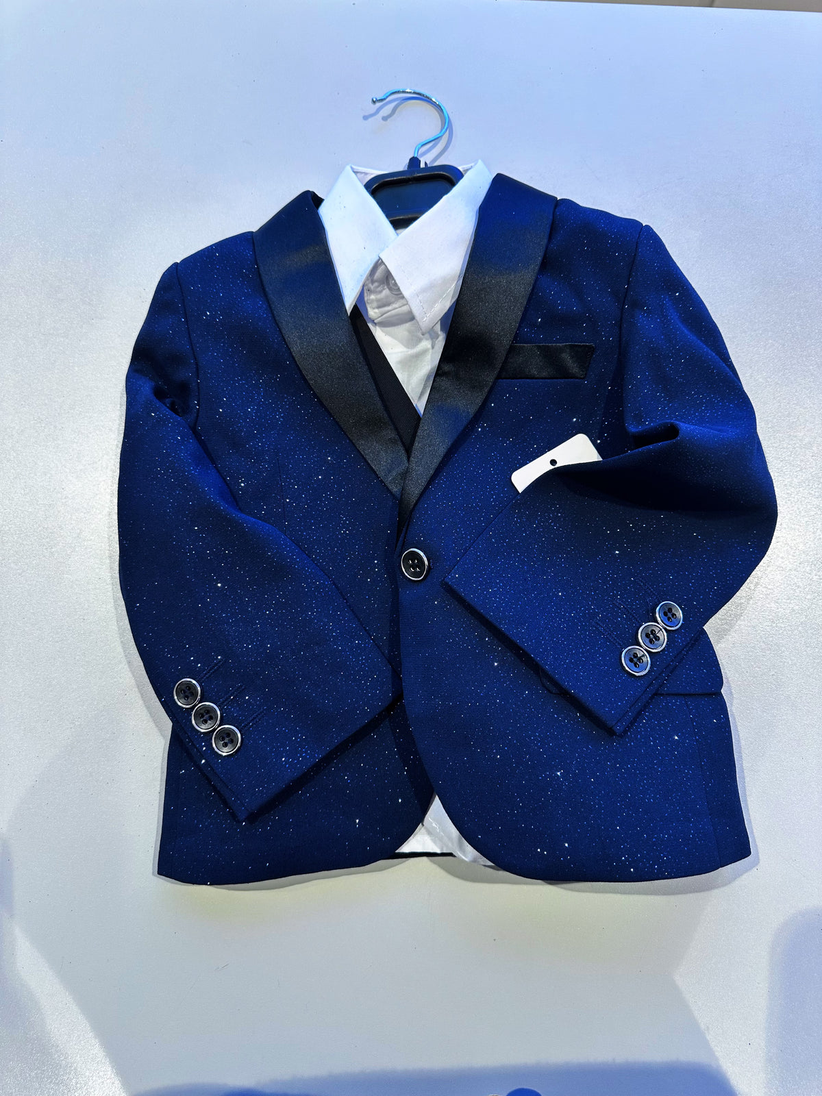 Completo Elegante Bambino Blu Notte Brillante 5 Pezzi Abito Cerimonia Matrimonio 1-14Anni