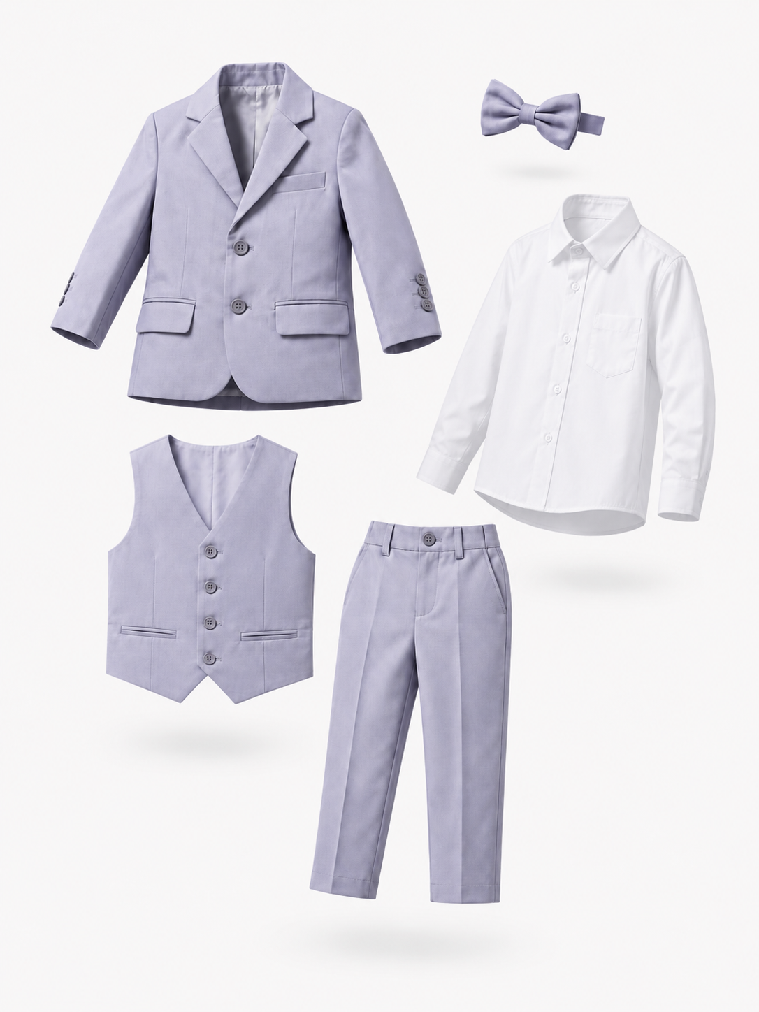 Completo Elegante Bambino Lilla 5 Pezzi con Giacca Gilet Pantaloni Camicia e Papillon Kunzite- 386