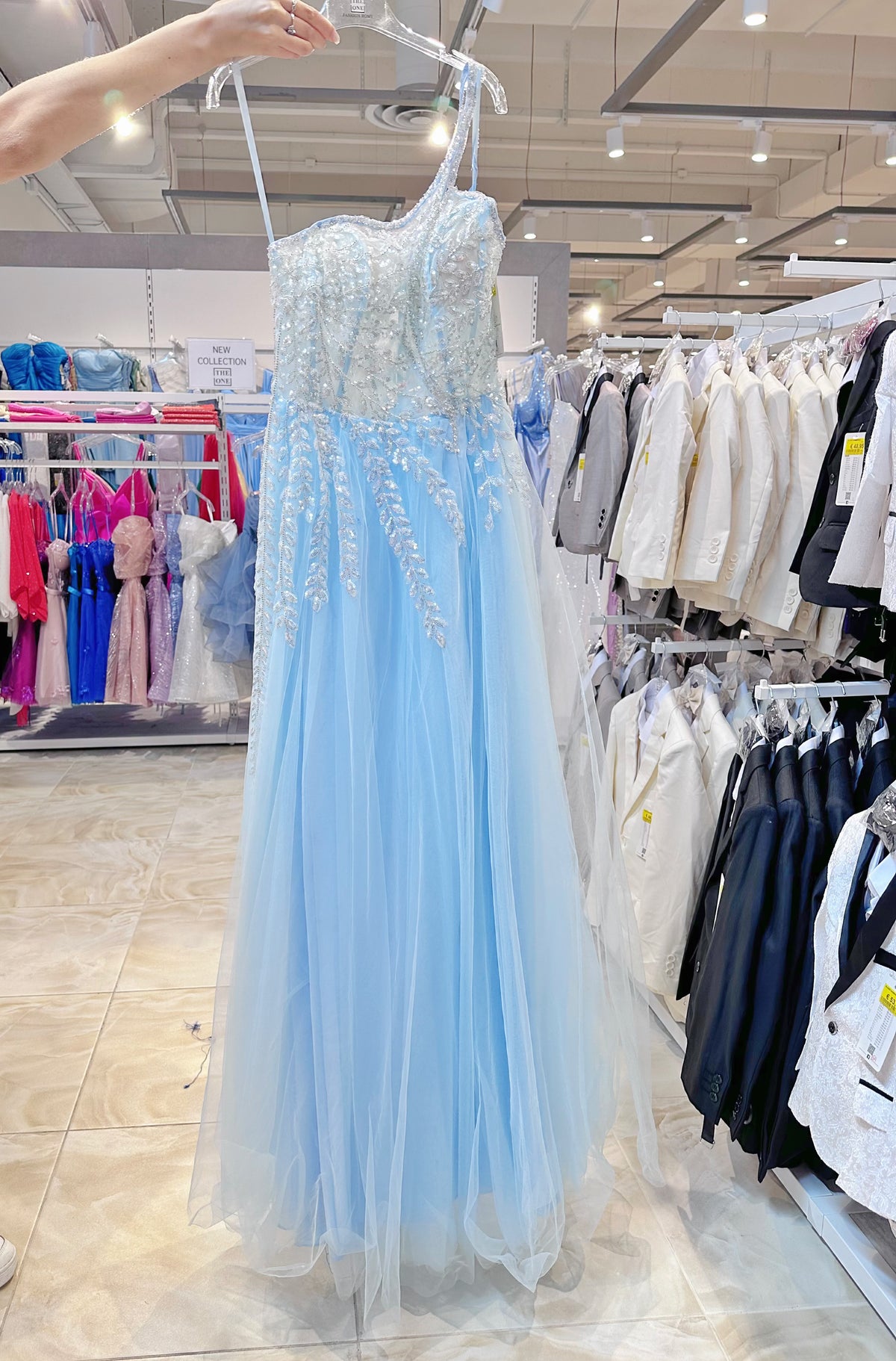 Abito da Sera Asimmetrico in Tulle Blu Reale Azzuro