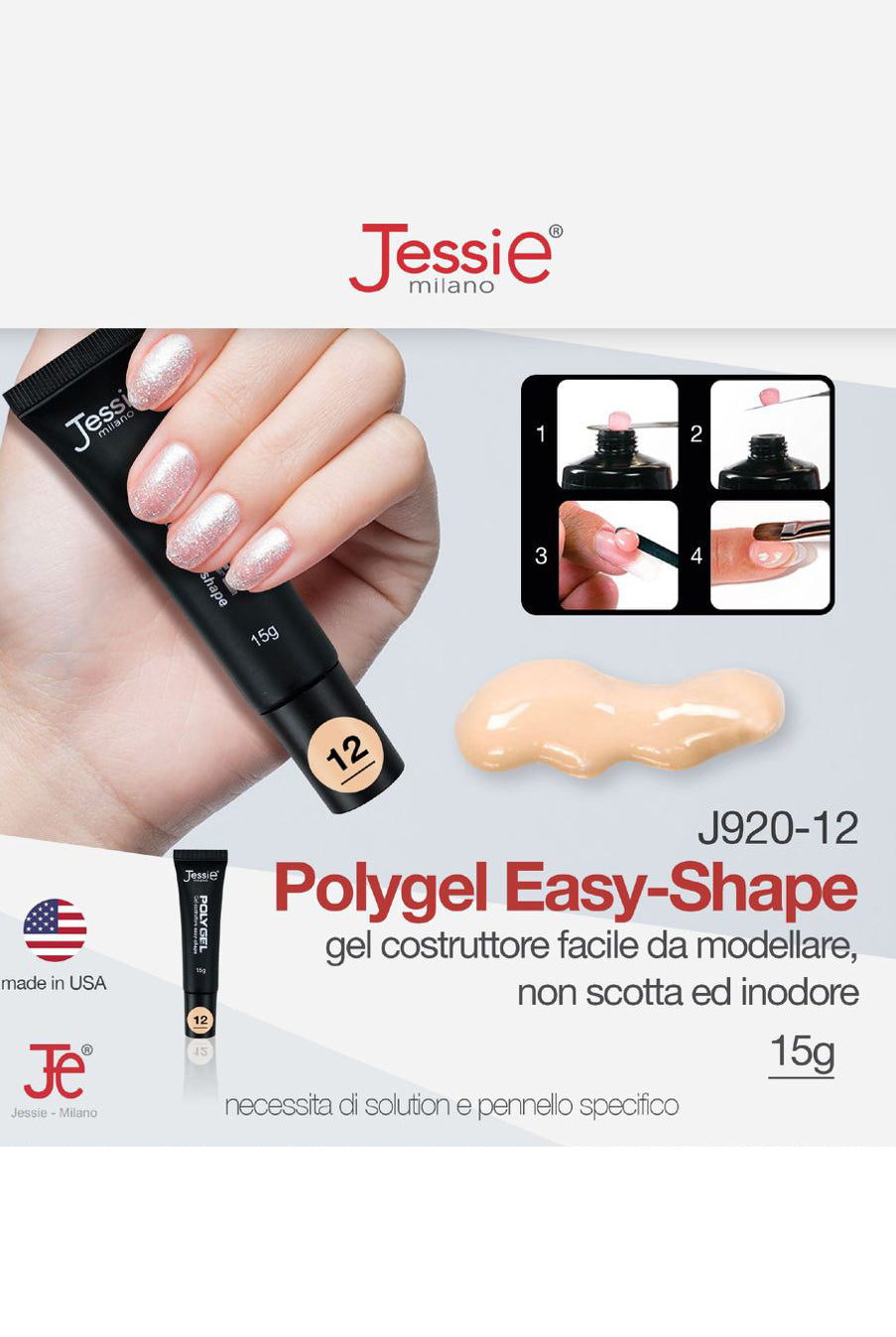 Polygel Gel Costruttore Incarnato Chiaro 15g – Easy Shape, Coprente, UV/LED
