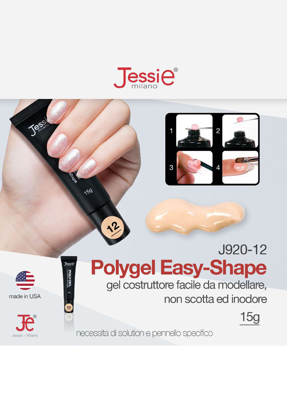 Polygel Gel Costruttore Incarnato Chiaro 15g – Easy Shape, Coprente, UV/LED