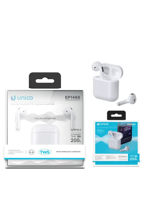 Auricolari Bluetooth TWS Semi-In-Ear con Cordino – 50H Autonomia, Bluetooth 5.3 | UNICO