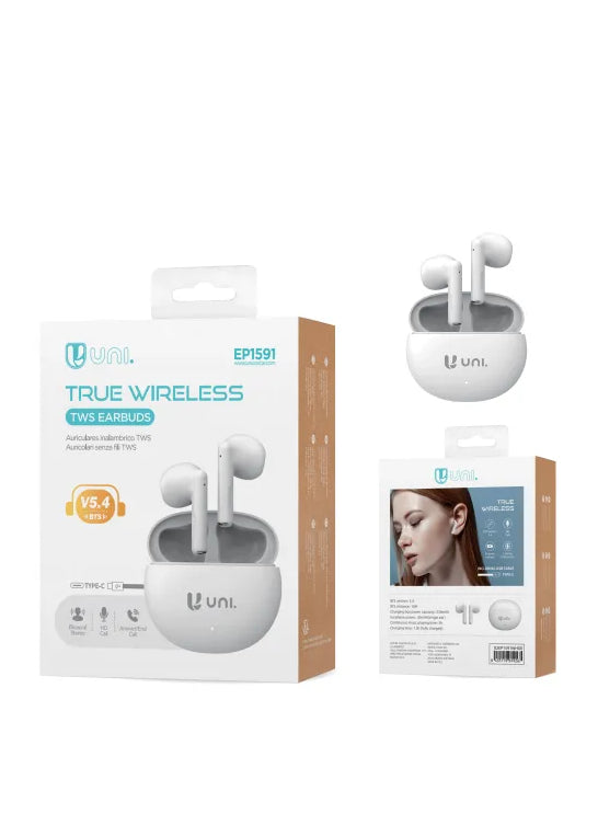Auricolari Bluetooth TWS Pro – Bluetooth 5.4, 5H Chiamate, Ricarica Type-C | UNICO Bianco