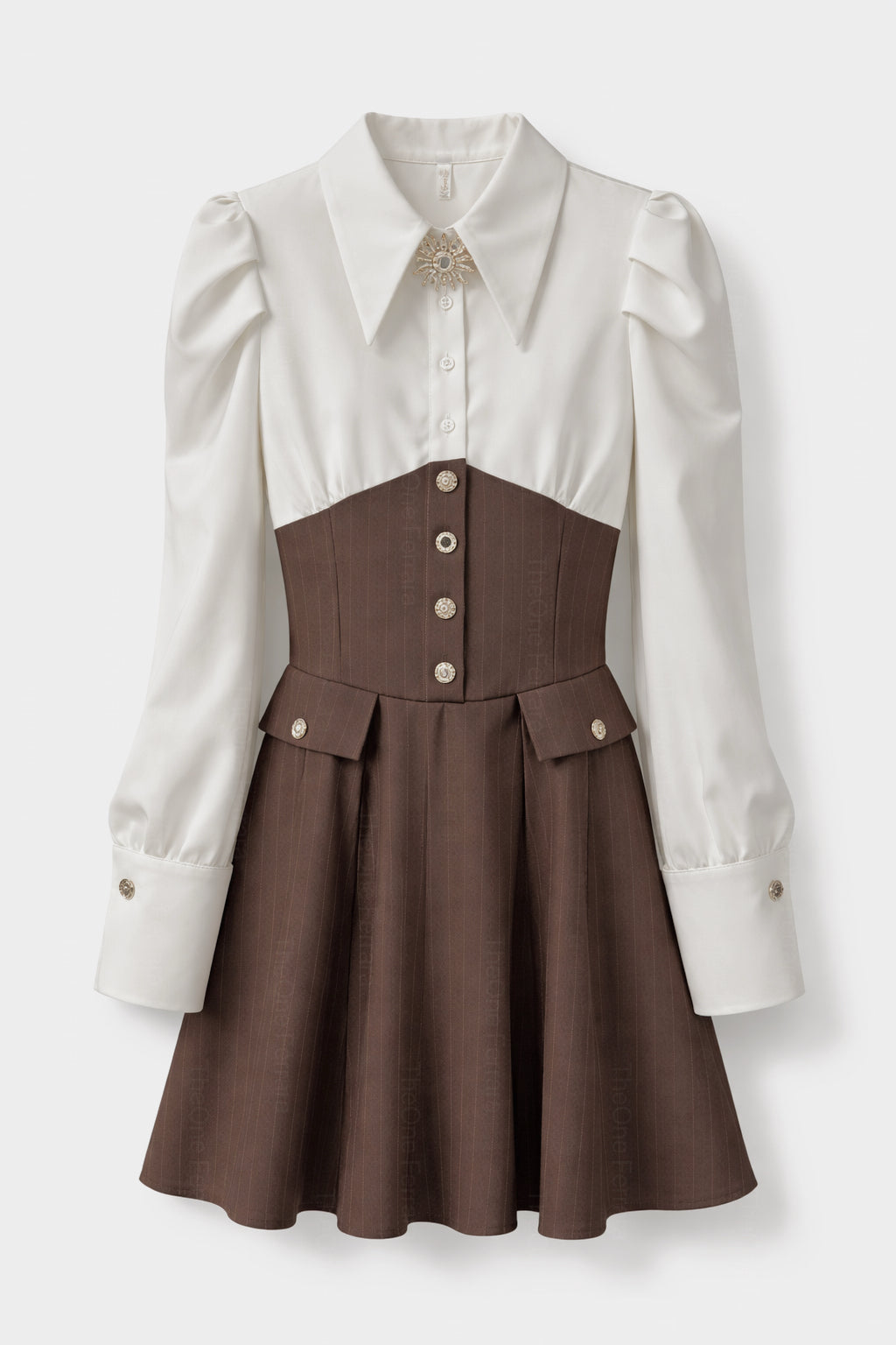 Abito Donna Elegante con Effetto Corsetto e Gonna Plissettata Camicia Strutturata Chic 89859 Caffe taglia unica 45-55kg