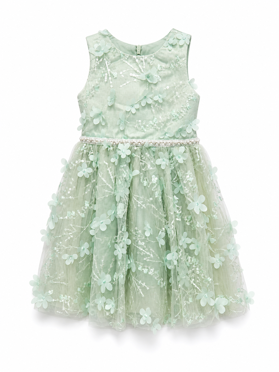 Abito da Cerimonia Bambina 2-12 Anni Elegante – Vestito con Fiori 3D e Gonna in Tulle per Matrimonio, Battesimo e Compleanno 716