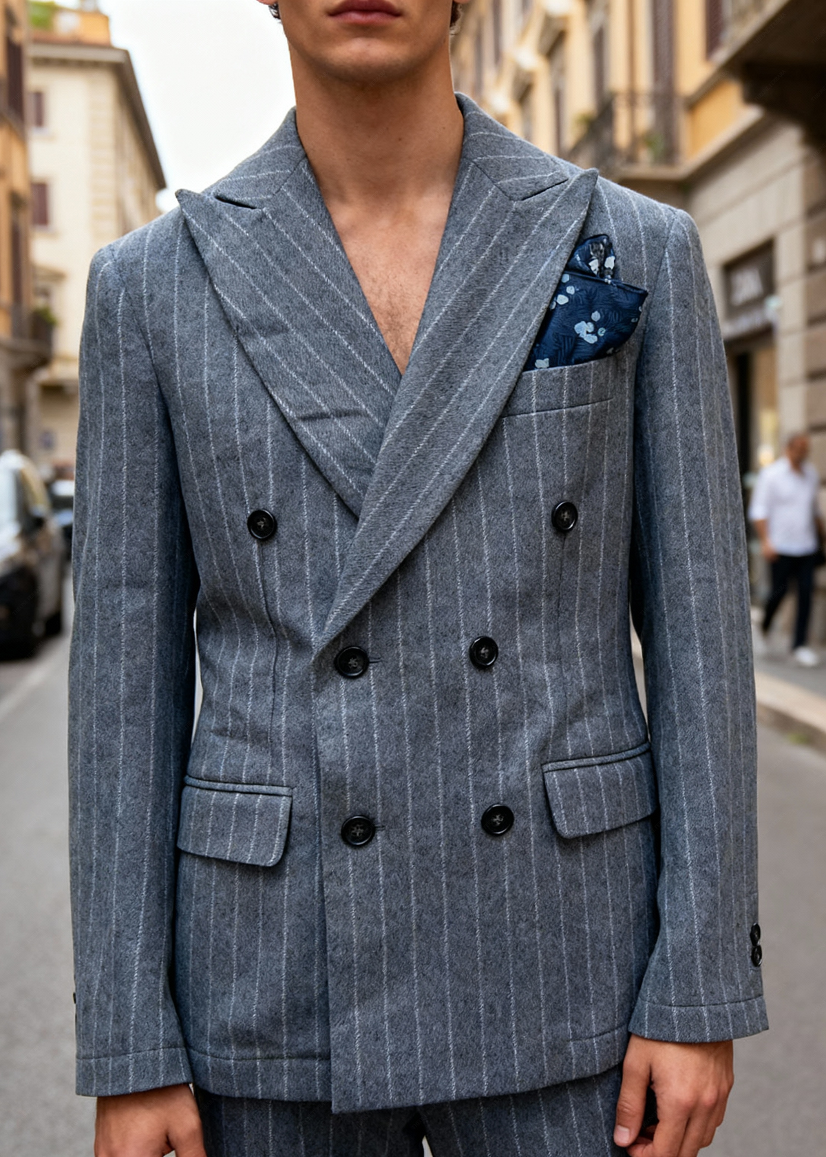 Di Lorenzo Sartoria Italiana | Giacca Doppiopetto LUNA NS | Gessato Azzurro | Tg. 48-58