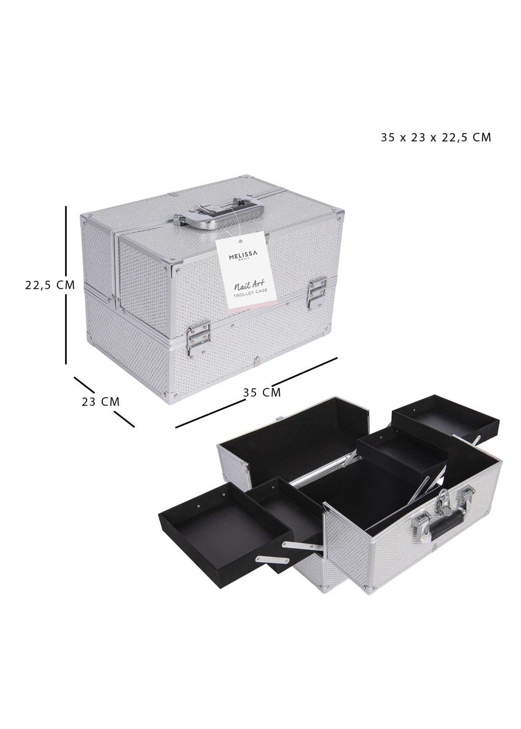 Beauty Case con Strass Argento – Rigido ABS e Alluminio 35x23x22.5cm