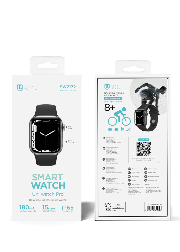 Smart Watch FitPro 1,83 Pollici | App FitPro, Bluetooth 5.1, Monitoraggio Salute – UNICO Nero