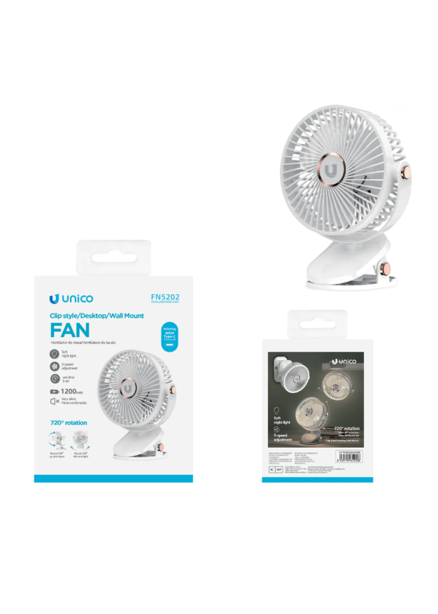 Ventilatore da tavolo silenzioso con rotazione a 720° ,Illuminato
