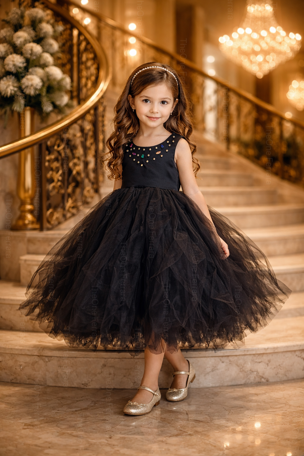 Abito Cerimonia Bambina Elegante in Tulle con Scollo Gioiello – 2-14 Anni – Rosa | Bianco | Bordeaux | Rosa Cipria – 2045