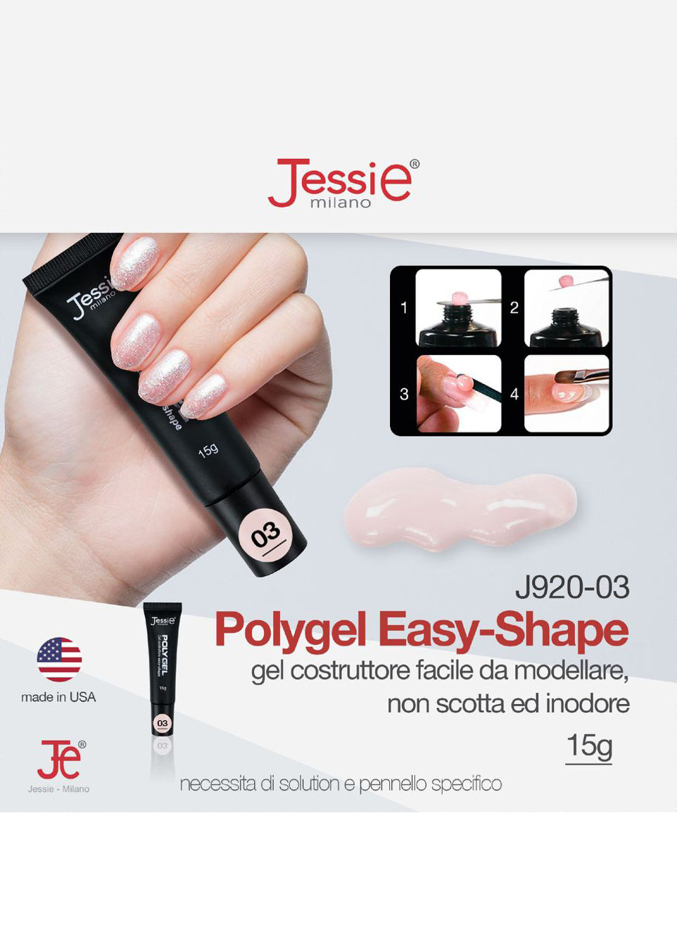 Polygel Gel Costruttore Rosa Trasparente 15g – Easy Shape, Inodore, UV/LED