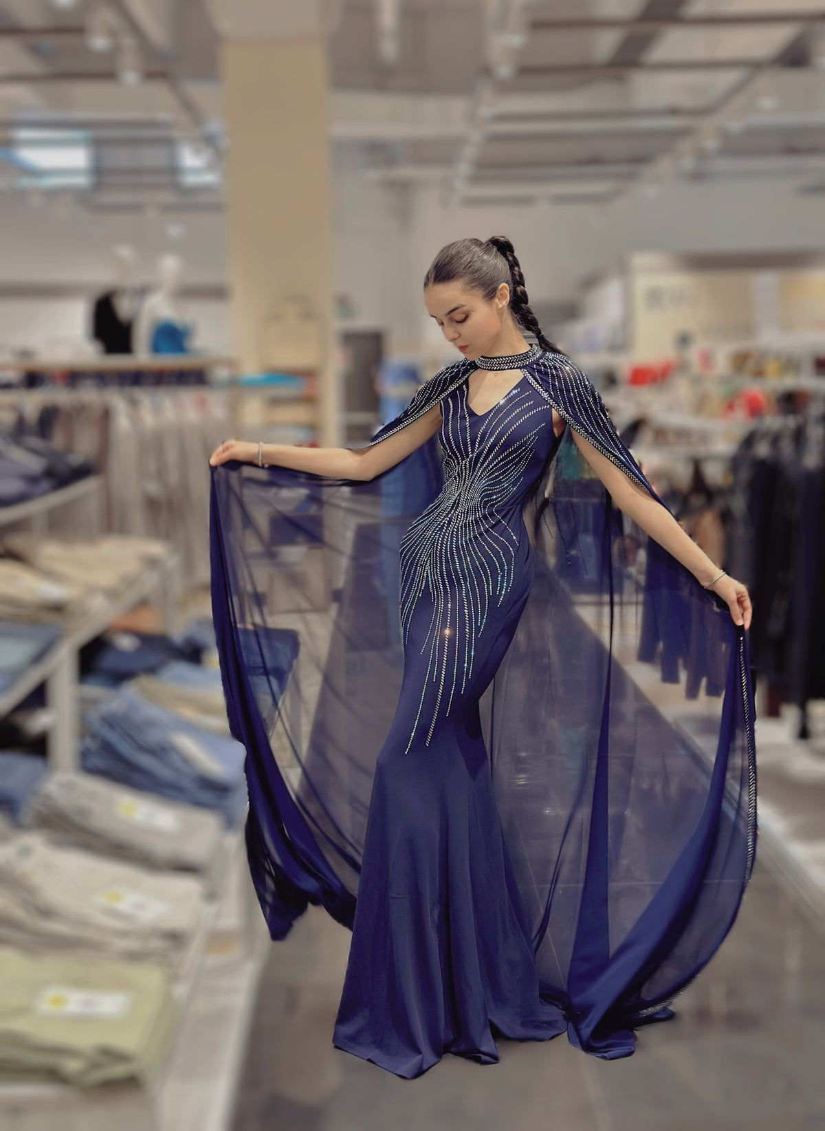 Abito da Gala Blu Due Pezzi con Mantella Gioiell 512353 Blue M