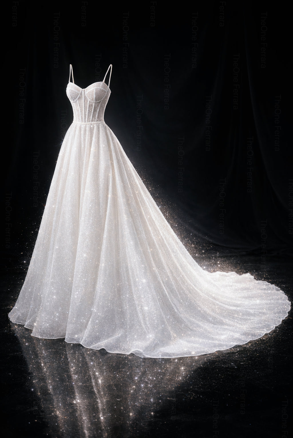 Abito da Sposa Principessa con Corsetto Nude e Strascico – Vestito Elegante in Tulle Glitter 828011 Bianco