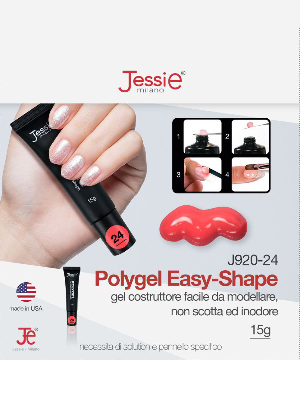 Polygel Gel Costruttore Rosso Coprente 15g – Easy Shape, Intenso, UV/LED