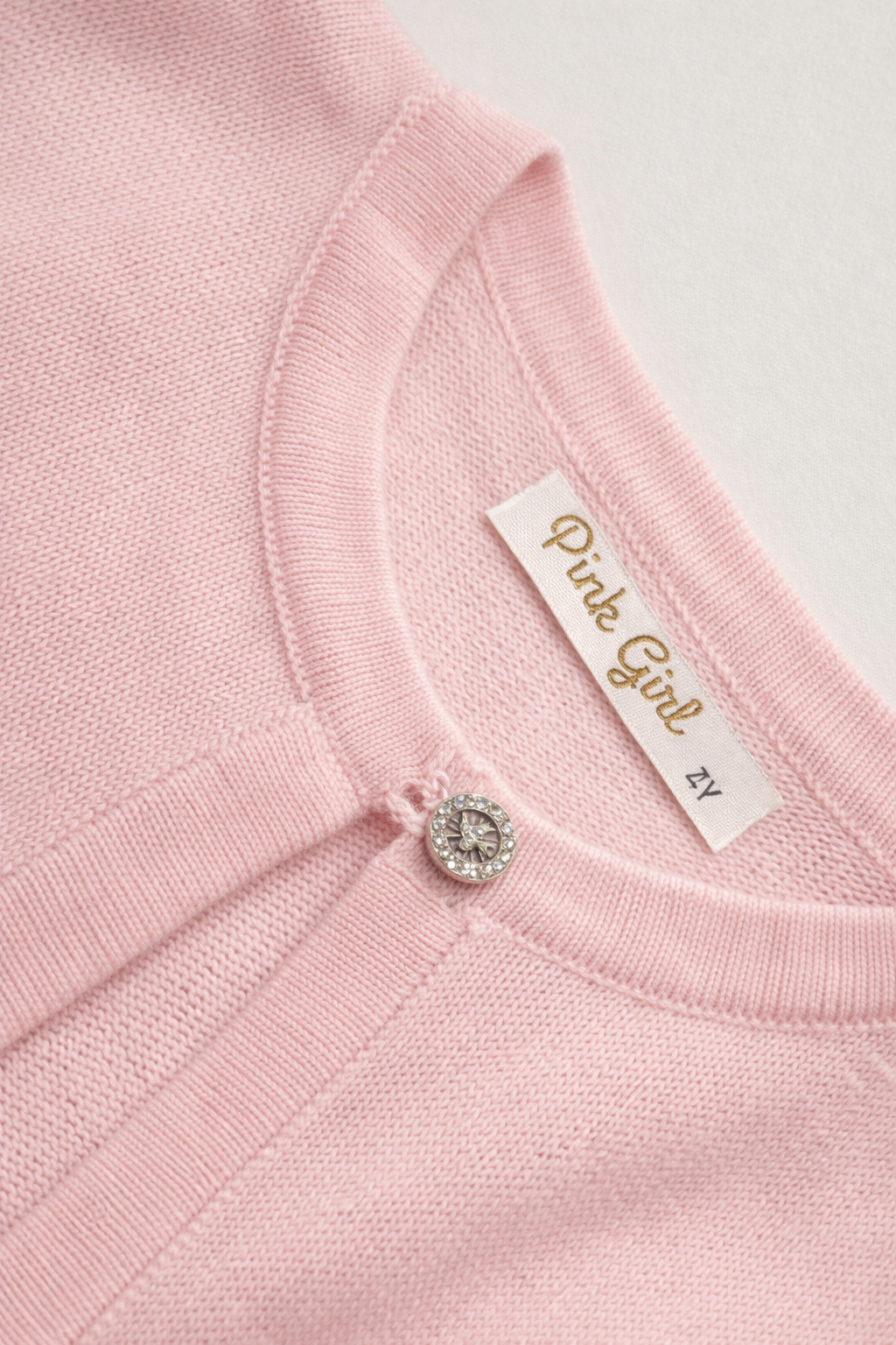 Cardigan Rosa Baby Bambina con Bottone Gioiello – Maglia Leggera Elegante 6-14 Anni Primavera Autunno 2026 -8003