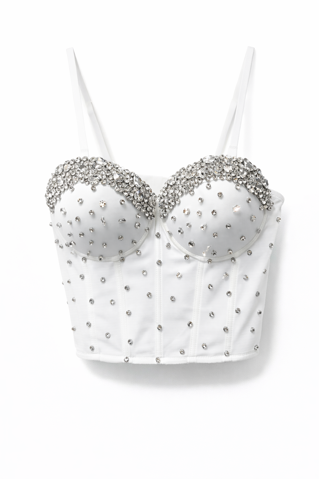 Top Bustier con Strass – Corsetto Donna Sexy Elegante con Coppe 26299 Bianco