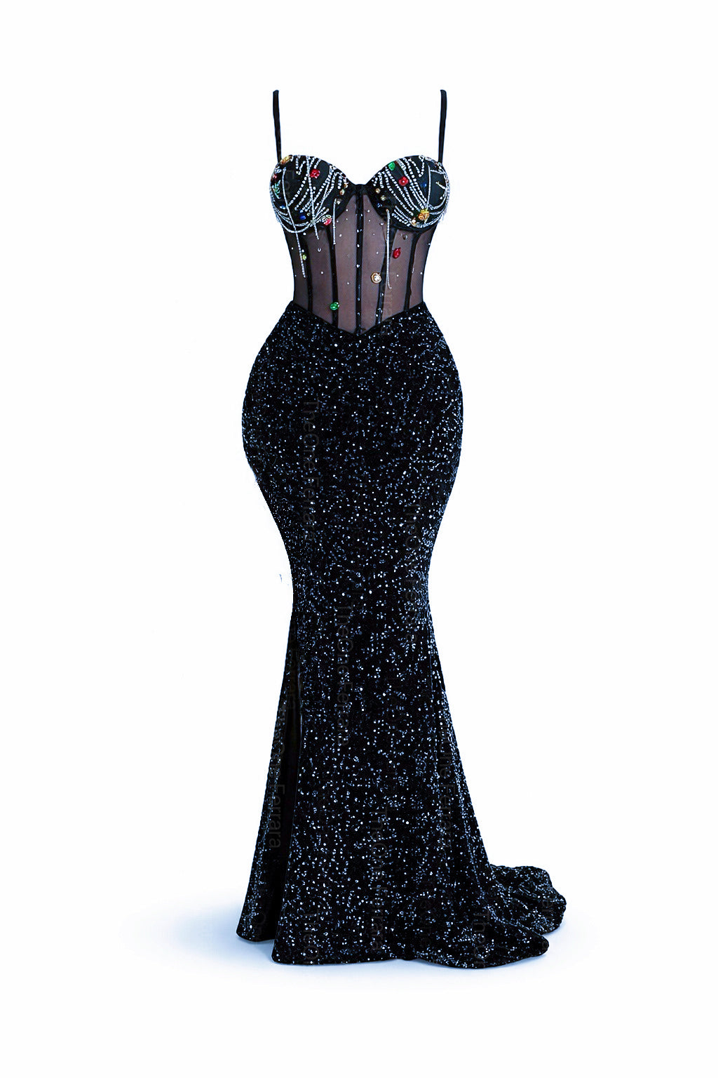 Abito Lungo da Gala con Corsetto Gioiello e Spacco Alto 512127