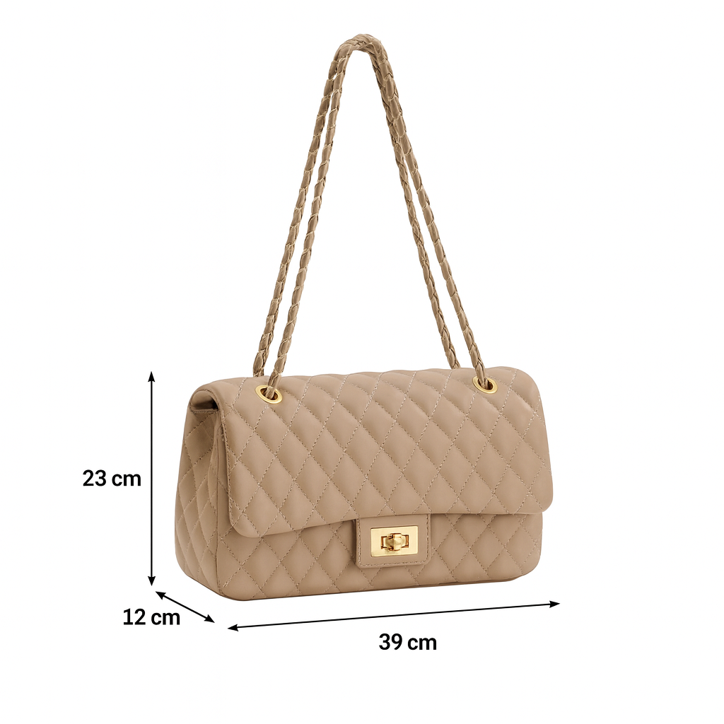Borsa Donna Trapuntata a Spalla con Catena – Stile Italiano Elegante 9887, 27×8X16 cm