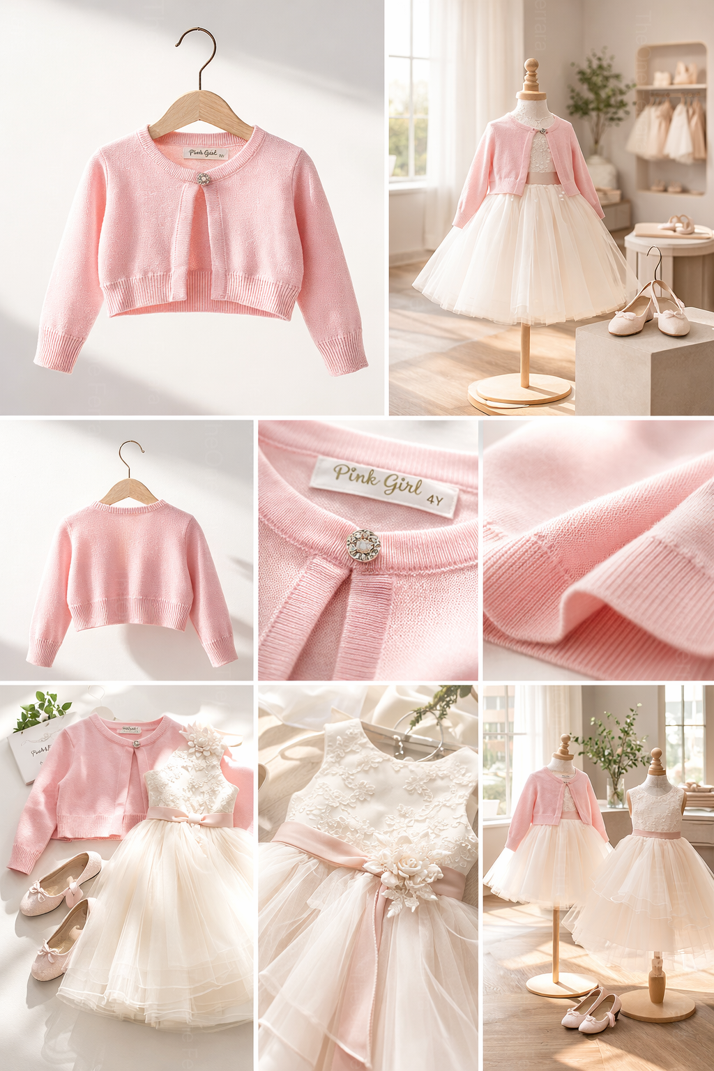 Cardigan Rosa Baby Bambina con Bottone Gioiello – Maglia Leggera Elegante 6-14 Anni Primavera Autunno 2026 -8003