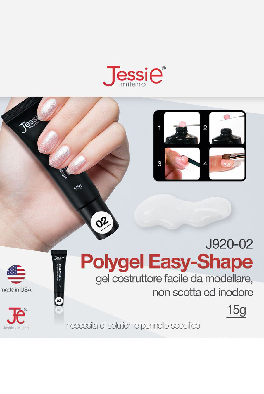 Polygel Gel Costruttore Trasparente 15g – Easy Shape, Inodore, UV/LED