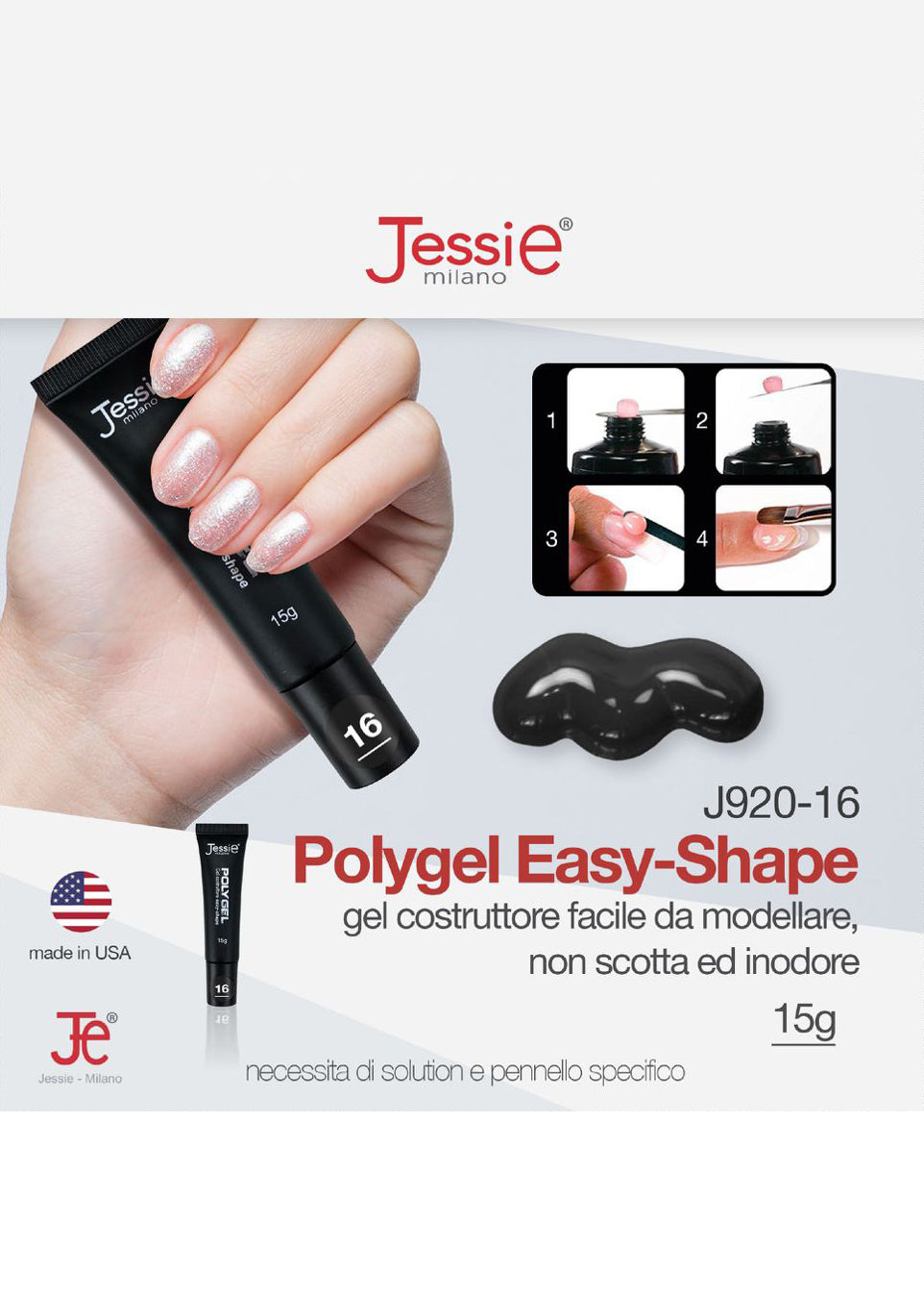 Polygel Gel Costruttore Nero 15g – Easy Shape, Coprente, UV/LED
