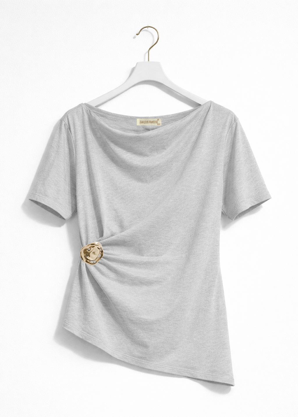 Top Donna Drappeggiato in Cotone – T-Shirt Elegante con Dettaglio Oro 66294 Grigio