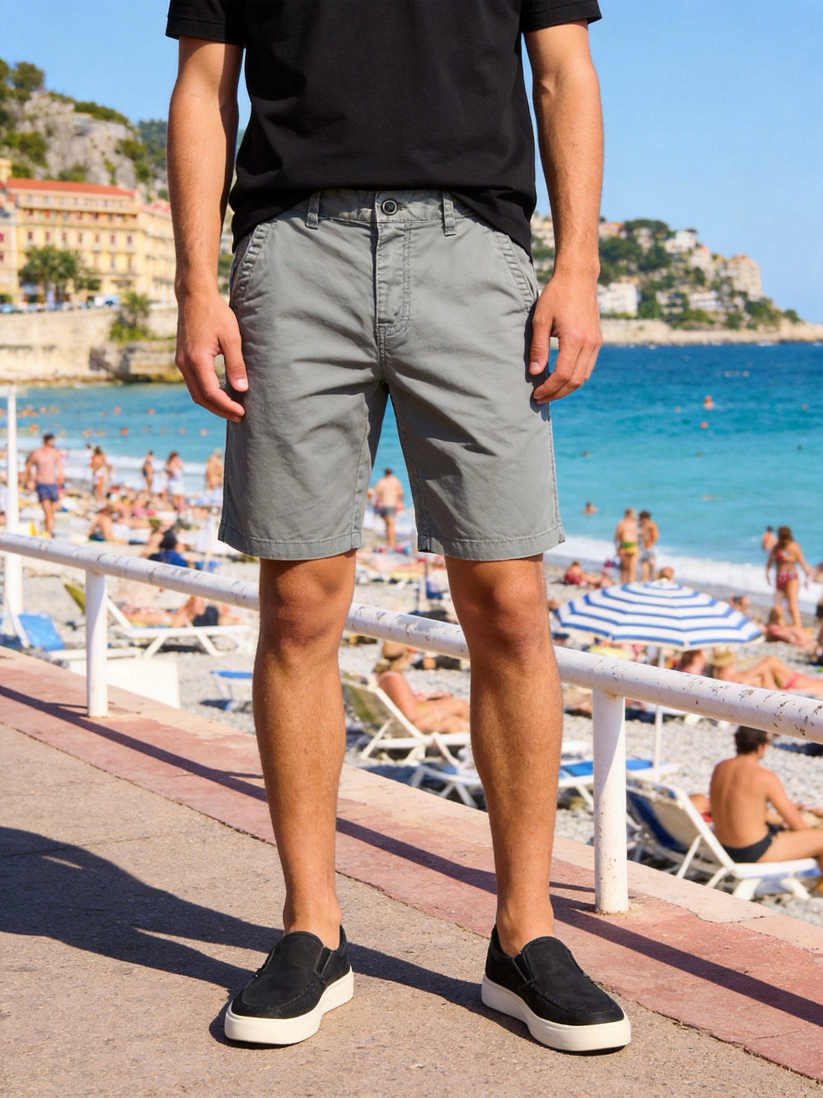 Bermuda Uomo Cotone Elasticizzato Slim Fit Turchese Estivi Casual - 7902 Grigio ardesia scuro