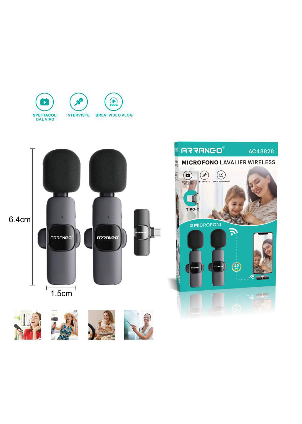 Microfono Lavalier Wireless – 2 Microfoni | Lightning & USB-C | TikTok YouTube
