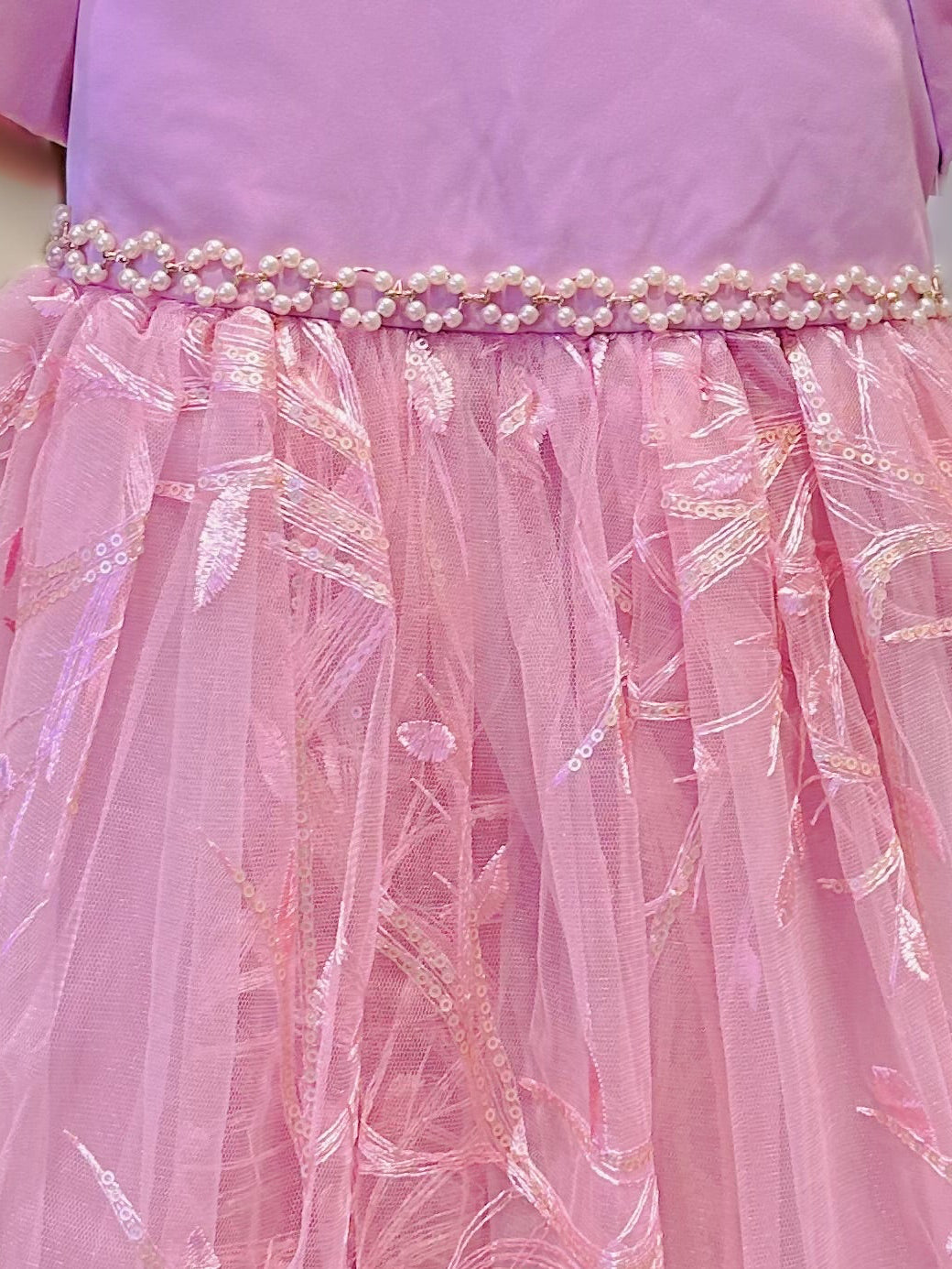 Vestito lilla bambina con perle e tulle 3M–36M Cerimonia, Compleanno, Battesimo, Damigella