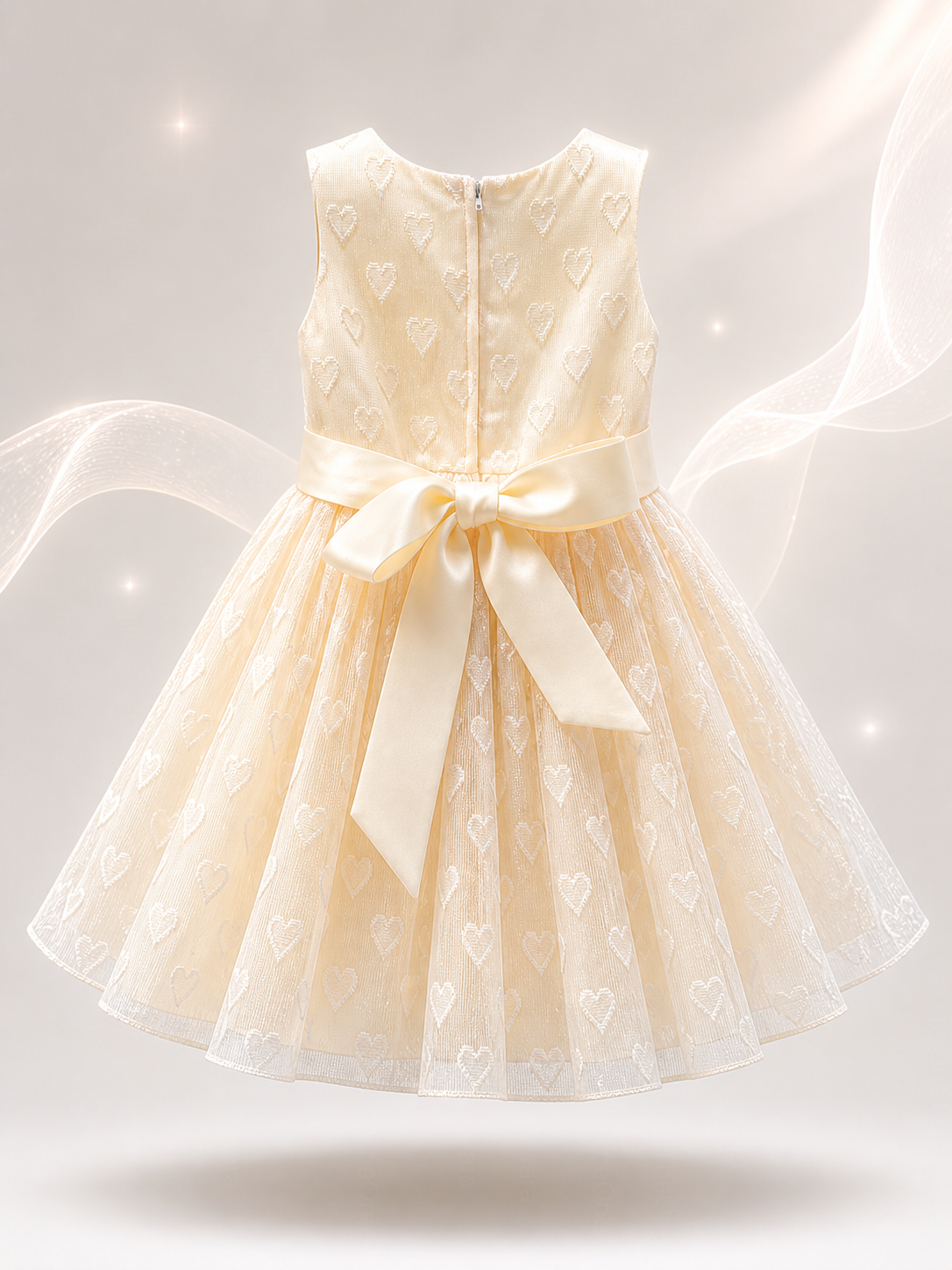 Vestito Bambina Elegante in Organza Jacquard Lurex con Fiocco