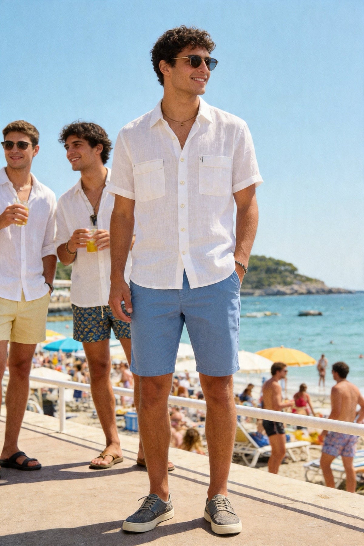 Bermuda Uomo Cotone Elasticizzato Slim Fit Turchese Estivi Casual - 7902 Azzurro pastello freddo