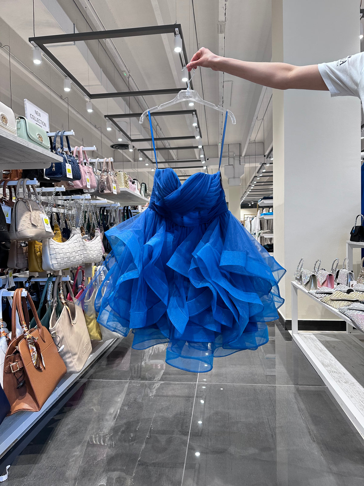 Abito gonfio, senza maniche, colore unito Blue