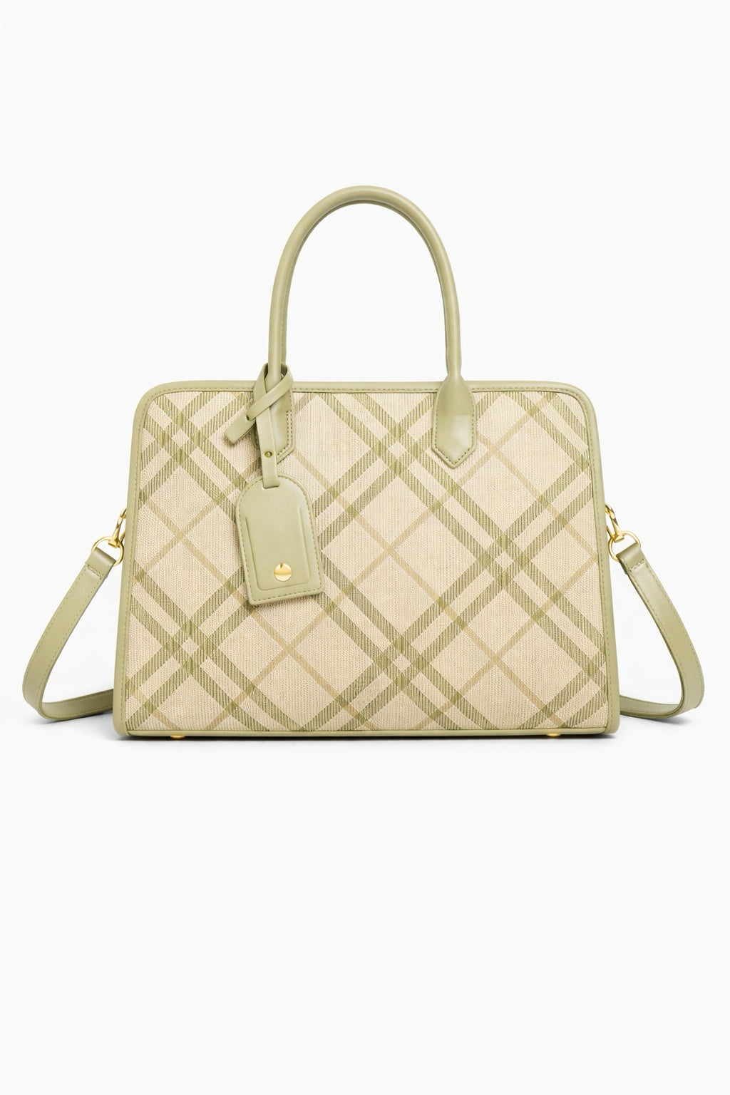 Borsa Donna Elegante a Quadri 34cm – Shopper Strutturata con Tracolla | Borsa Lavoro Chic 5635 Verde 34X24X12cm