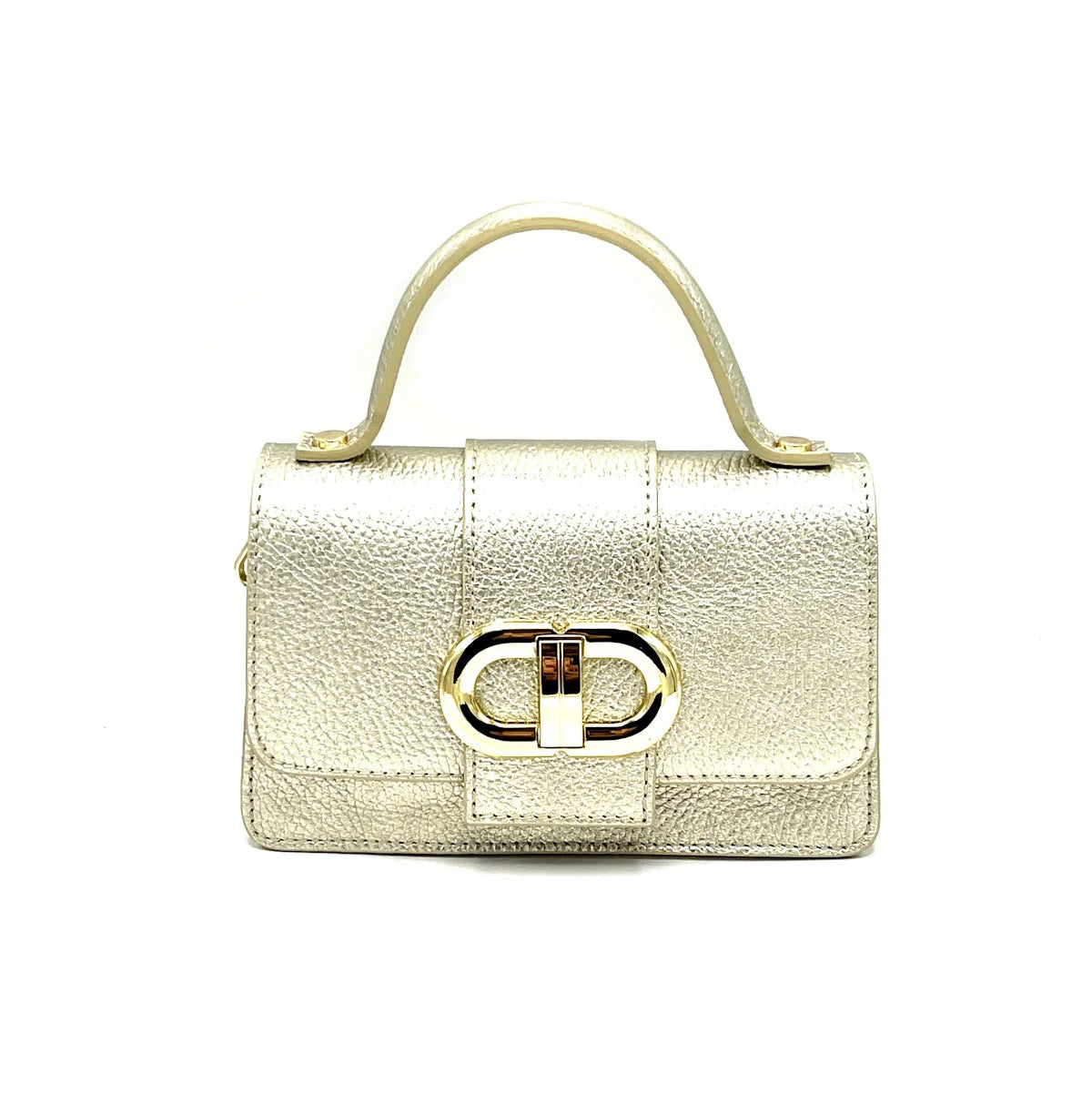 Mini Borsa a Tracolla in Vera Pelle Artigianale, Catena Removibile, Made in Italy – art. 112413 Gold