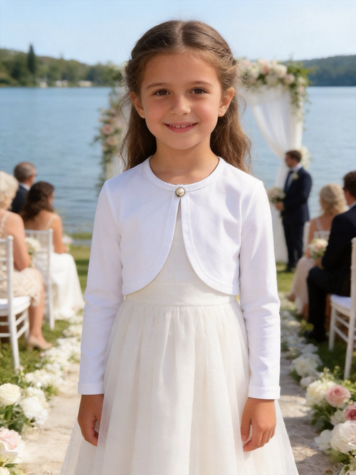 Coprispalle Bambina in Cotone con Bottone Perlato per Cerimonia