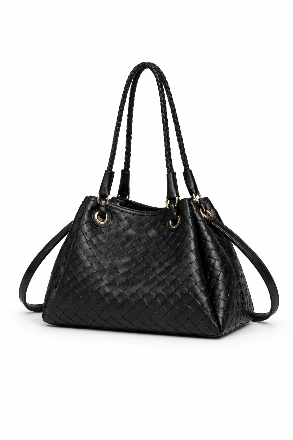 Borsa Donna Intrecciata Elegante 24.5cm – Mini Shopper con Tracolla | Stile Italiano Chic 9450 Nero 24.5X19X18cm