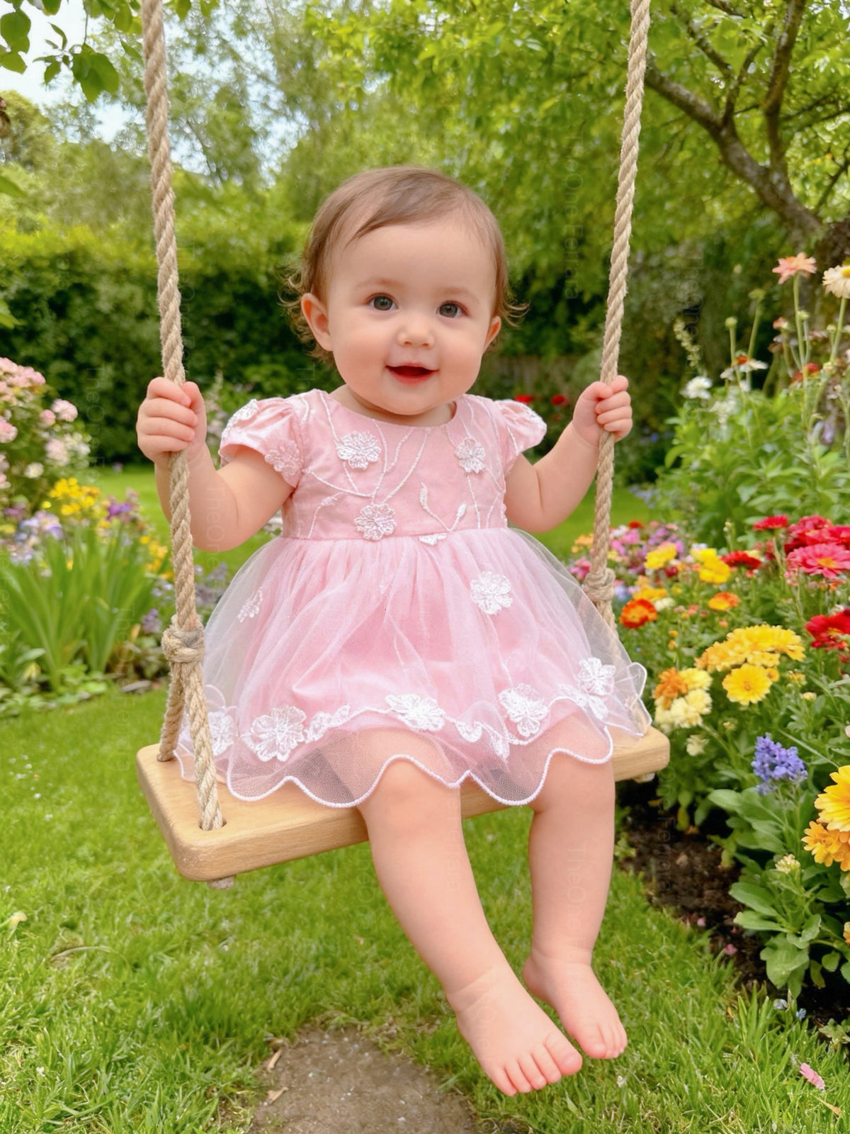 Abito Elegante da Cerimonia per Bimba, Tulle e Pizzo Ricamato, 3-36 Mesi, 2 Colori 7706