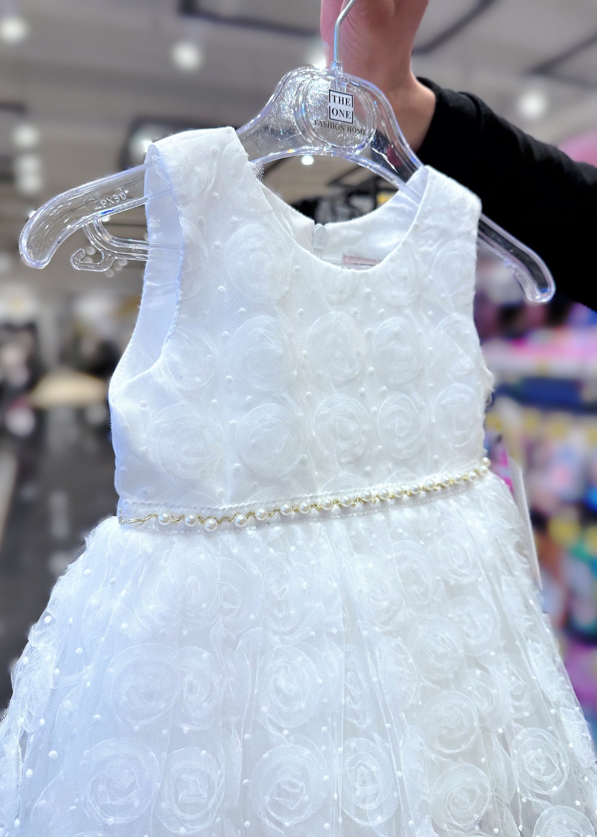 Abito da Battesimo Bambina Bianco 6M–12 Anni – Tulle con Rose 3D e Cintura di Perle | Cerimonia Compleanno 6678 678